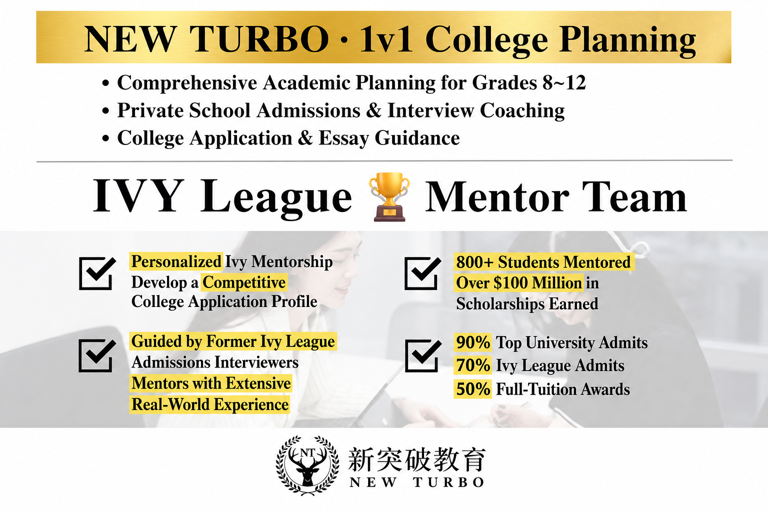 New Turbo Edu 1v1 college planning and Ivy League mentor team
